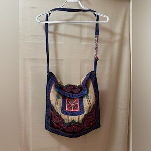 Boho Embroidered Crossbody Bag Colorful Folk Textile Shoulder Bag Hippie